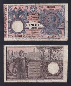 Banconota Italia 5 lire Vittorio Emanuele III° 1925 P.-23g BB-/VF- - Imagen 1 de 1