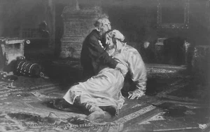 Cartolina Russia RPPC Repin Ivan il Terribile e suo Figlio Non Spedita C. 1910 - Foto 1 di 2