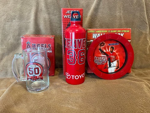 LA Anaheim Angels  SGA- 50th Anniversary Mug/Anderson Clock/Weaver Water Bottle Cover