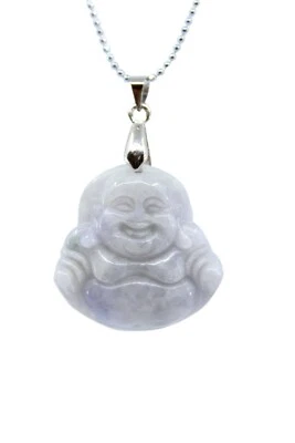 Jade Lucky Buddha Necklace with 18" Ball Chain - Green, Lavender Natural Stone - Image 1 of 4