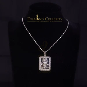 Men's 925 Silver 0.66ct CZ Square SAINT MICHEAL White 1.00 inch 3D Pendant - Picture 1 of 11