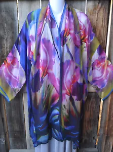 DILEMMA DIPINTO O'KEEFE ISPIRATO SETA GEORGETTE ARTE DA INDOSSARE CAFTANO KIMONO & SCIARPA - Foto 1 di 6