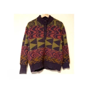 MISSONI Knit Sweater Henry Neck Mohair Wool Nylon Italy Colorful Ladies - Picture 1 of 5