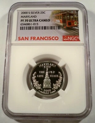 2000-S 25c SILVER NGC PF70UCAM MARYLAND QUARTER PROOF ULTRA CAMEO PR 70 - Image 1 of 3