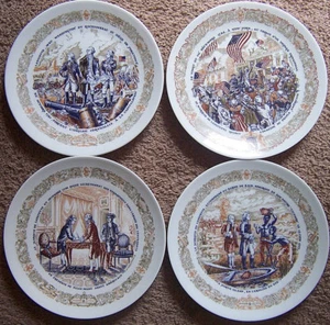 Juego de 4 placas LIMOGES Francia 8" escenas franco-estadounidenses de 1777 revolución guerra/paz real - Imagen 1 de 9