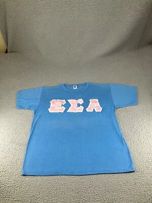 Camisa atlética Russell feminina vintage grande azul anos 90 EUA Sorority College - Imagem 1 de 4