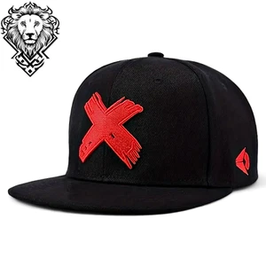 Mens Black Baseball Cap Snapback Letter X Red Embroidered Hip Hop Fashion Hat - Picture 1 of 3