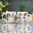 Set of 4 Large Coffee Mugs Cute Hedgehog Print 380ml White Fine China Tea Cups
