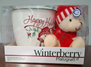 Pfaltzgraff Winterberry Gift Set~ Large 20 oz Coffee Mug & Holiday Bear Ornament - Picture 1 of 5