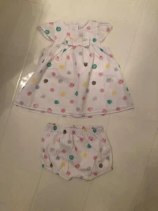 ABSORBA WHITE & PASTEL COLOURED SPOTTED SUMMER DRESS & PANTS - 9 MTHS - Picture 1 of 4