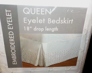 UNITED VIENNA QUEEN Embroidered EYELET Bedskirt WHITE 60"x80" with 18" Drop L@@K - Picture 1 of 11