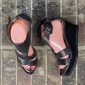 Donald J Pliner braune Metallic-Riemen Plateau Keilabsatz Knöchel Reißverschluss Sandalen Gr. 8M - Bild 1 von 11