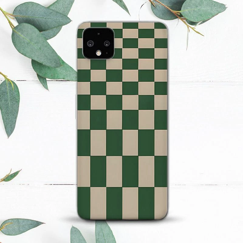 Green Beige Stretch Checkered Case For Google Pixel 2 3 3a 4 4a 5 6 7 8 XL - Image 1 of 1