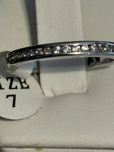 Italo Jewelry Ring Half Eternity Size 7 Sterling Silver And Created Sapphire - Picture 1 of 4