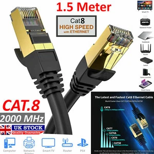 1.5m RJ45 CAT8 Ultra Network Ethernet Cable 40Gbps SSTP LAN Modem PC Laptop Lead - Picture 1 of 12