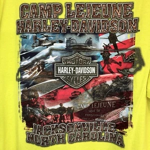 Harley Davidson Neon Yellow Camp Lejeune Jacksonville NC L/S Pocket Tee Sz L - Picture 1 of 7
