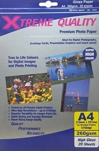 A4 Premium High Glossy Photo Inkjet Paper 260gsm -20 Sheets - Picture 1 of 1