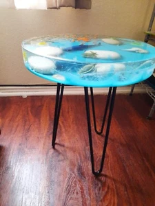 Beautiful Ocean themed resin epoxy table with attached legs - Picture 1 of 4