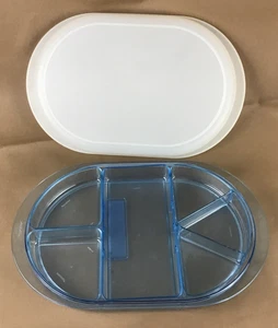 Tupperware Blue Acrylic PRELUDIO Oval Divided Serving Tray  15-1/2"  with Lid - Picture 1 of 10