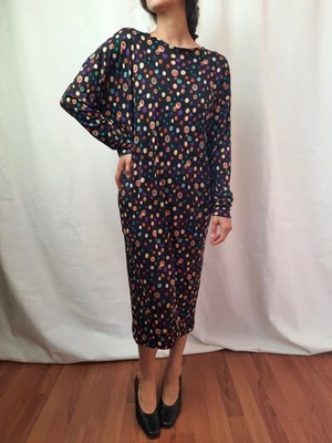 Missoni real vintage 70s 80s women black multicolor pois midi dress - Immagine 1 di 4