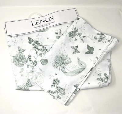 LENOX BUTTERFLY MEADOW GREEN TABLE RUNNER 14" X 90" NEW - Image 1 of 4