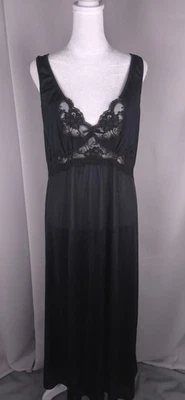 Vtg Adonna Nightgown Womens M L Black Long Gown Plunge V-Neck Romantic Lingerie - Image 1 of 4