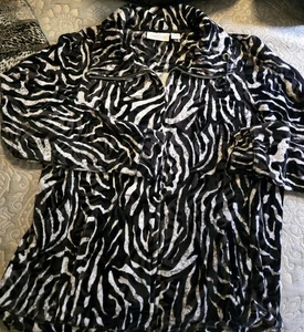 CHICO'S Weekends Zebra Zippered Jacket Bling Button SoftVelour Size 2 (Large) - Picture 1 of 4