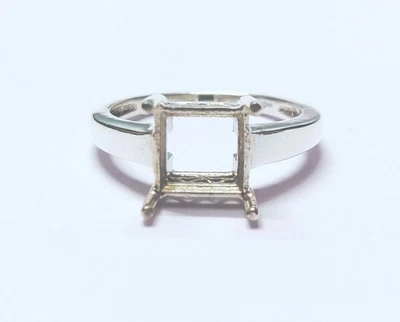 Solid 925 Sterling Silver Semi Mount Ring Setting 7mm Square Stone All US Sizes - Image 1 of 4