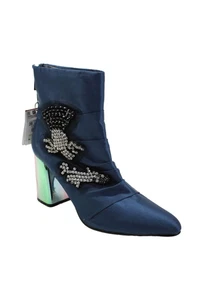 Zara Womens Pointed Toe Zippered High Heeled Ankle Boots Blue Size 9 - Picture 1 of 7