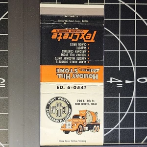 Libro de fósforos ilustrado de camiones TexCrete Concrete Products Fort Worth años 50 - Imagen 1 de 3