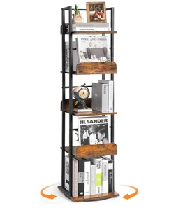 Bikoney Rotating Black Small Corner Bookshelf Display Tower for Living Room - Picture 1 of 10
