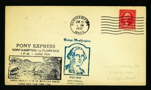 1932 ILLUSTRED COVER PONY EXPRESS,   NORTHAMPTON 2C WASHINGTON  (lot 090) - Picture 1 of 2