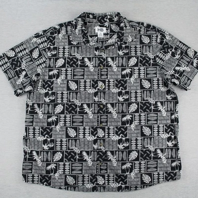 HB Harbor Bay Hawaiian Shirt Mens Size 1XL Black White Foliage Cotton - Image 1 of 4