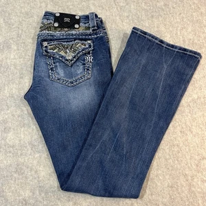 Miss Me Jeans Womens 29 Signature Bootcut Embellished Flap Pockets 33 Inseam - Picture 1 of 11