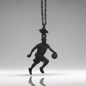 Basketball Pendant Oxidized Black 925 Silver Sports Necklace for Bold Style Fans - Picture 1 of 14
