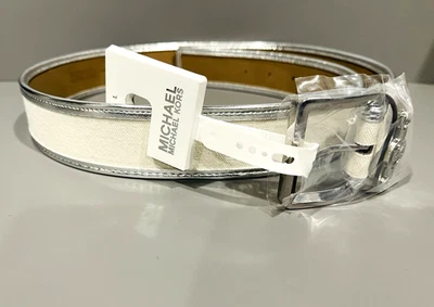 MICHAEL KORS MUJER PLATA HEBILLA Y LOGO ORIGINAL TALLA L 41 EN MODA CINTURÓN REGALO Foto 1 de 4