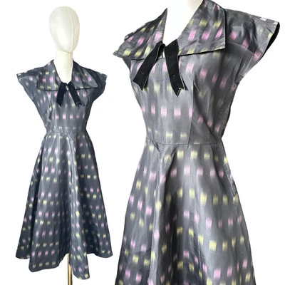 Vestido de té vintage a cuadros de tafetán cuello marinero talla XS - tal cual Foto 1 de 4