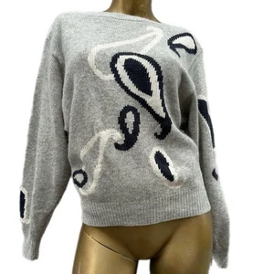 Suéter de lana de cordero/angora Deadstock Setiage paisley swester, gris, talla S - Imagen 1 de 6