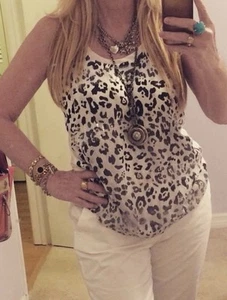 Express Sleeveless Animal Print Sequin Black White Shirt Top Blouse Sz M - Picture 1 of 15