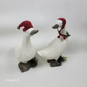 2 Christmas Faux Wood Ducks Santa Hats Farmhouse Holiday Decor Joelson Ind - Picture 1 of 12