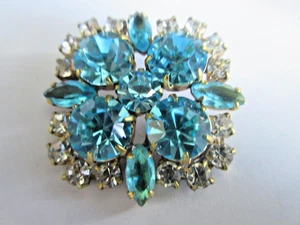 Hervorragender tschechischer Vintage Stil Glas Strass Knopf Türkis & Kristall - Bild 1 von 3
