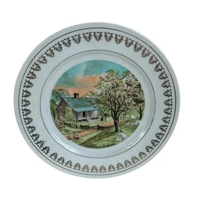 Vintage Currier & Ives Spring Landscape glasierte Keramik Sammelteller - Bild 1 von 3