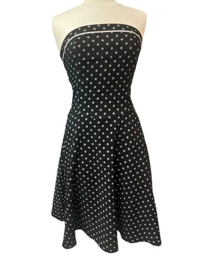 Vtg 90s Ruby Rox Polka Dot Strapless Crinoline Black Dress 9 Pin Up Rockabilly - Image 1 of 4
