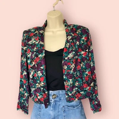 Vintage Carole Little St. Tropez 80s 90s Crop Blazer Sz 8 Large Made USA Floral - Image 1 of 4