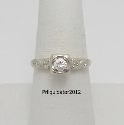 Anillo nupcial de compromiso de diamantes naturales vintage de 1/5 quilates de oro amarillo de 14 quilates Foto 1 de 4