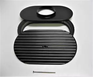 Fits Mopar Ford Chevy 15" Finned Blanched BLACK Aluminum Oval Air Cleaner Kit - Picture 1 of 3