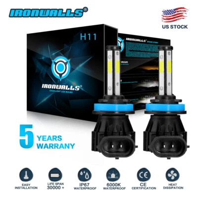 4side H11 LED Fog Driving Light Bulbs Super Bright White for Acura TSX 2005-2014 - Image 1 of 4