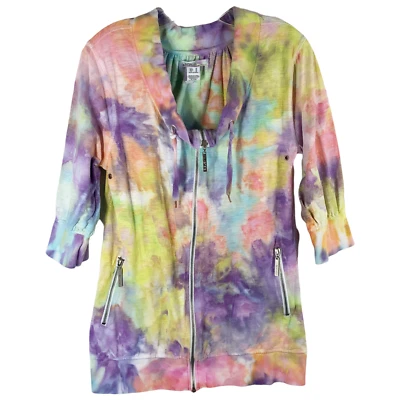 Kensie Medium Jacket Carnival Camouflage Handmade Tie Dye Yellow Purple 243 - Image 1 of 4