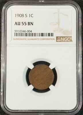 1908-S Indian Head Cent NGC AU55 5910346-004 Exquisite Coin Rare - Image 1 of 4