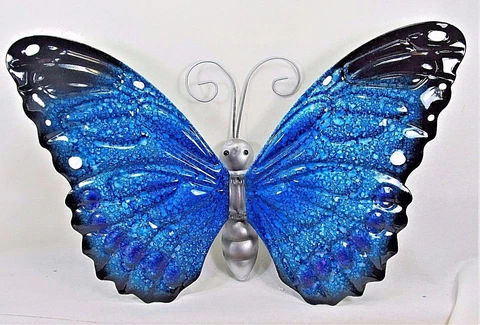 Butterfly w/movable wings hand painted metal wall art home decor blue Cover
